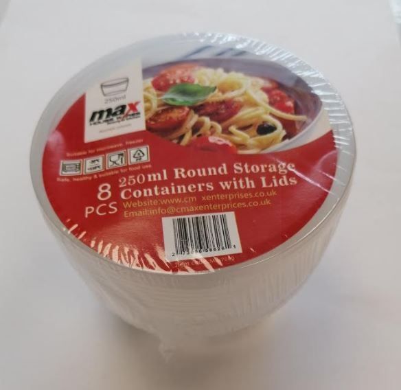 Max Microwave Safe Round Plastic Sigma Container - 250ml - Pack of 8