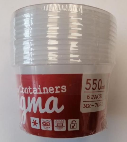 Max Microwave Safe Round Plastic Sigma Container - 550ml - Pack of 6