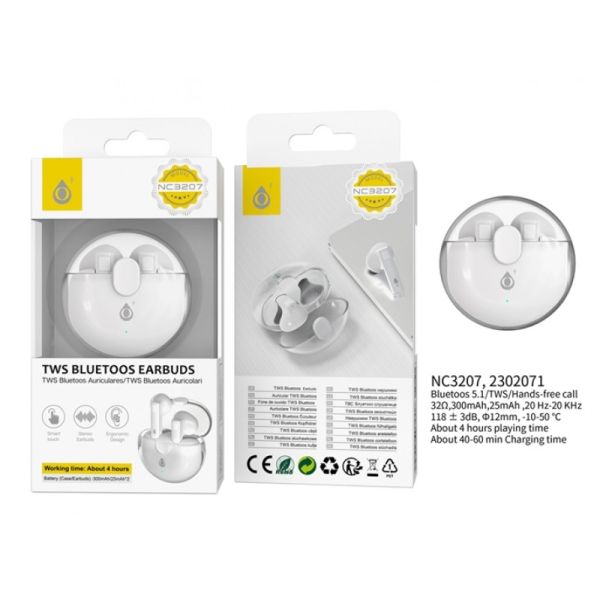 One Plus TWS Bluetooth Earphones 300mAh/25mAh - White