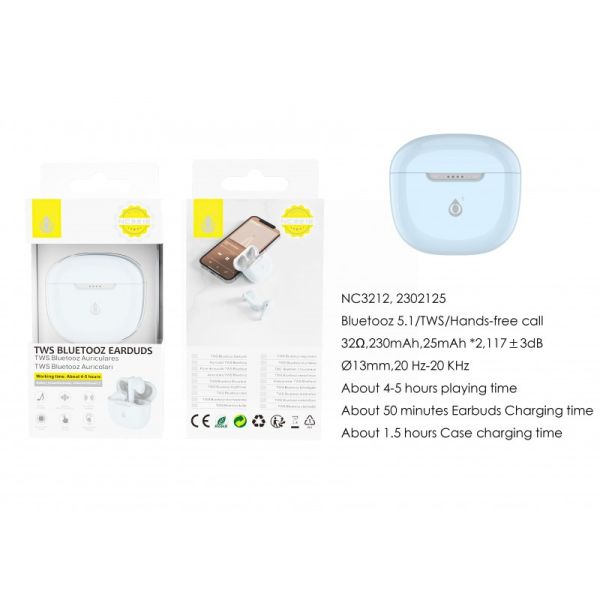 One Plus TWS Bluetooth Earphones 230mAh/25mAh - Light Blue