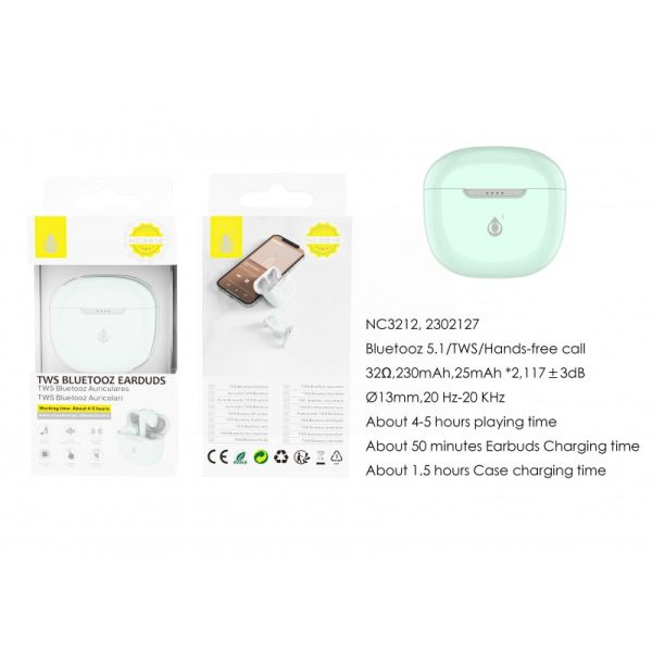 One Plus TWS Bluetooth Earphones 230mAh/25mAh - Light Green