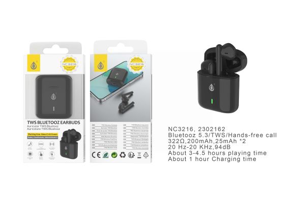 One Plus TWS Bluetooth Earphones 200mAh/25mAh - Black