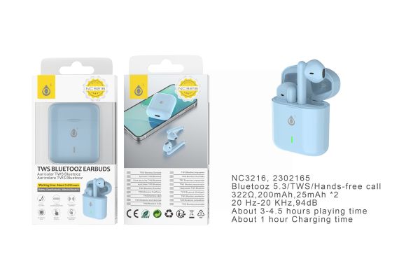 One Plus TWS Bluetooth Earphones 200mAh/25mAh - Light Blue