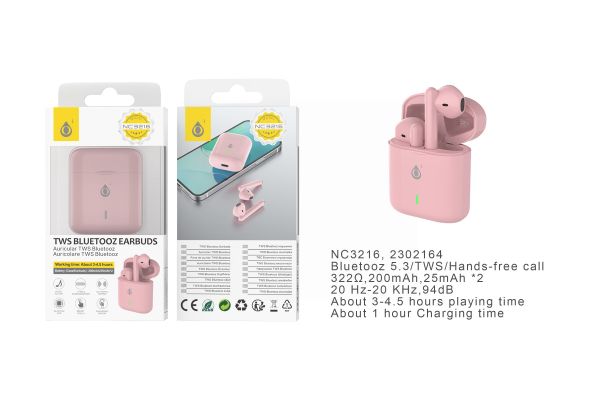 One Plus TWS Bluetooth Earphones 200mAh/25mAh - Light Pink