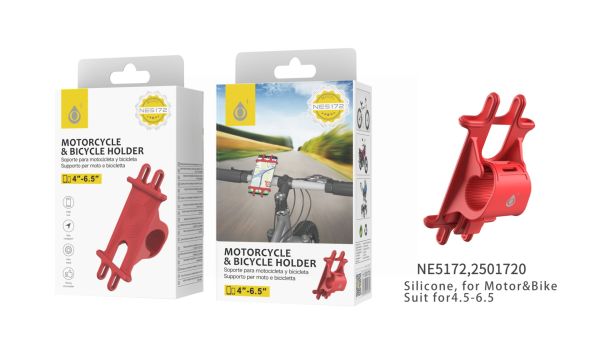 One Plus Motorcycle & Bicycle Phone Holder for 4"-6.5" Mobile Phones - Red