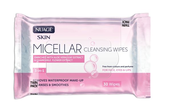 Nuage Micellar 3-in-1 Cleansing Wipes for Face, Eyes and Lips - Twin Pack - Pack of 25 x 2