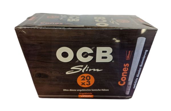 OCB Ultra Thin Unbleached Paper Cones - Virgin - Slim - 109mm - Pack of 20 x 3
