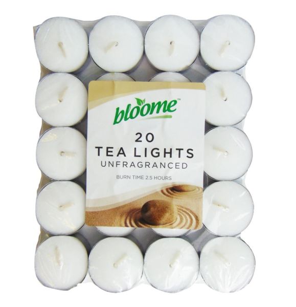 Bloome Unfragranced White Tea Lights / Candles - Pack Of 20