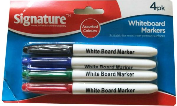 Signature White Board Markers - Assorted Colours - Pack of 4