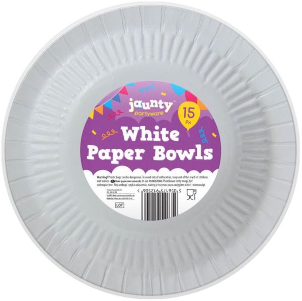 Time to Party White Paper Bowls - 19cm - Pack of 15