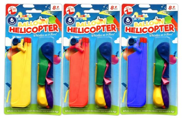 Red Deer Toys Balloon Helicopter with 6 Balloons - Assorted Colours - 22 x 11cm