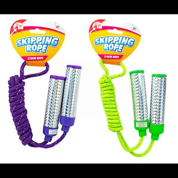 RED DEER TOYS - SKIPPING ROPE WITH SHINY PLASTIC HANDLES - 210CM ROPE - ASSORTED COLOURS