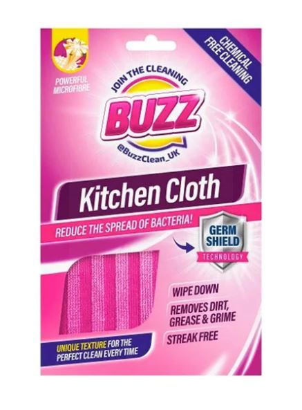 Buzz Powerful Microfibre Kitchen Cloth with Germ Shield - 31 x 32cm - Pink