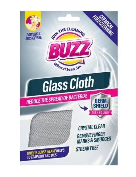 Buzz Powerful Microfibre Glass Cloth with Germ Shield - 31 x 32cm - Grey