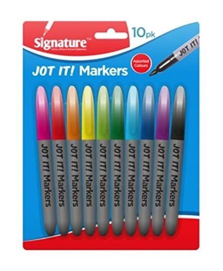 Signature Jot It Fine Tip Coloured Markers - Assorted Colours - Pack of 10