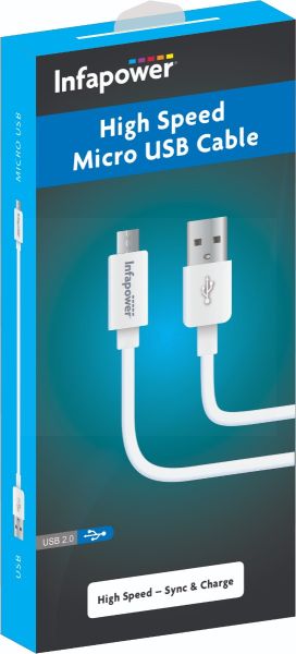 Infapower High Speed Micro USB Cable - White - 1M
