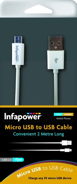 Infapower Micro USB to USB Cable - White - 2M