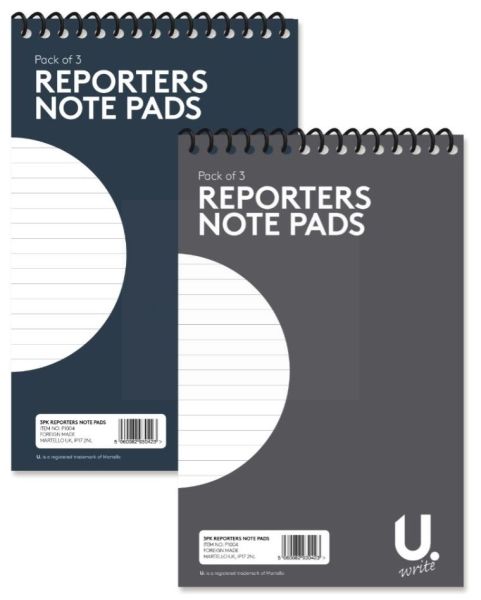 Reporters Writing Pads - Pack Of 3 - Approximate Size: 5" x 8" - 45 Sheets Per Pad   