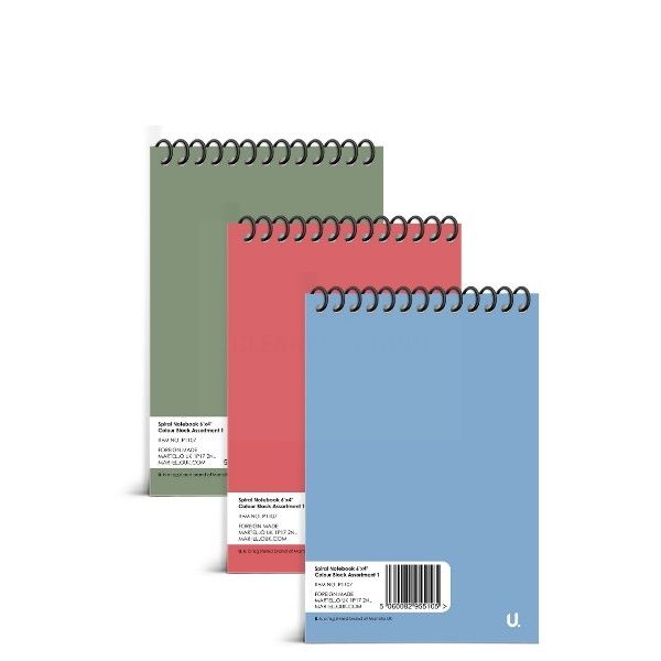 U Write Spiral Notebook - Assorted Colours - 6" x 4" - Colour Assortment 1 - Pack of 4 - 0% VAT