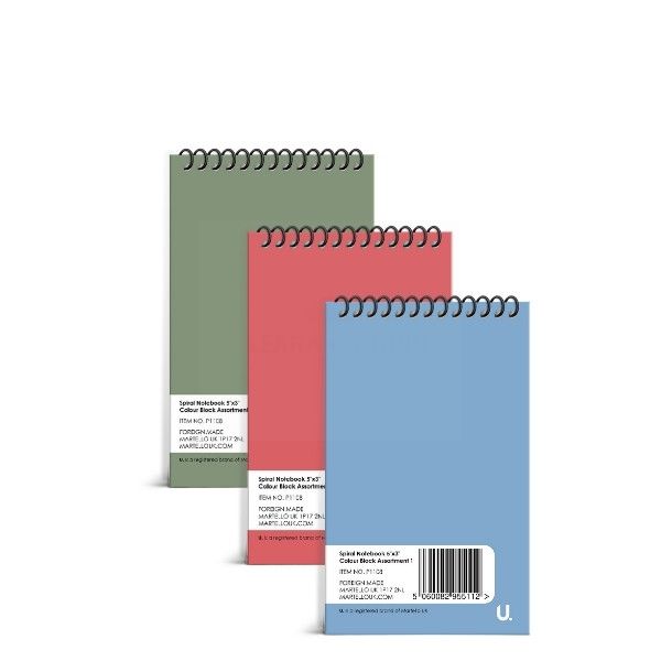 U Write Spiral Notebook - Assorted Colours - 5" x 3" - Colour Assortment 1 - Pack of 5 - 0% VAT