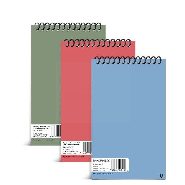 U Write Reporters Notepad - Assorted Colours - 5" x 8" - Colour Assortment 1 - Pack of 3