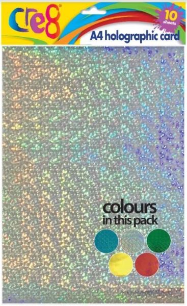 Cre8 A4 Holographic Card - Pack of 10 - Assorted Colours