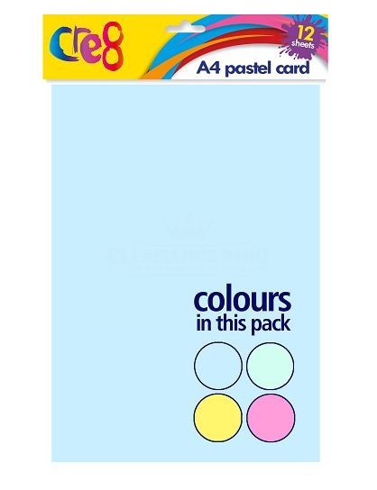 Cre8 A4 Pastel Cards/Sheets - Assorted Colours - Pack of 12