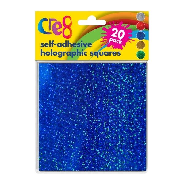Cre8 Self-Adhesive Holographic Squares - Assorted Colours - 11 x 11cm - Pack of 20