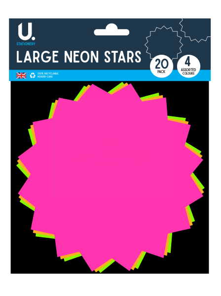NEON STARS - LARGE - 4 ASSORTED COLOURS - PACK OF 20 