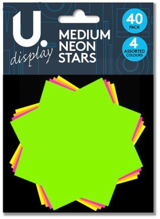 NEON STARS - MEDIUM - 4 ASSORTED COLOURS - PACK OF 40