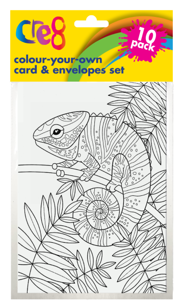 Cre8 Colour Your Own Card & Envelopes Set - Assorted Designs - 17.5 x 12.5cm - Pack of 10