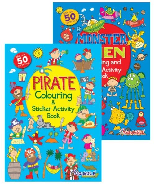My Fun Colouring & Sticker Activity Book - Assorted Designs - Monster/Pirate - 29.5 x 21cm