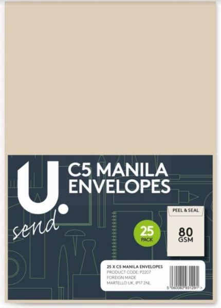 U Send C5 Manila Envelopes - 80GSM - Pack of 25