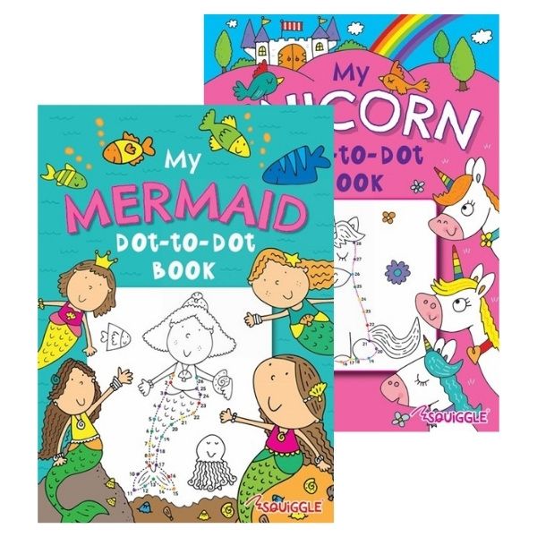 Squiggle My Mermaid & Unicorn Dot-to-Dot Colouring Book - Assorted Designs - 29.5 x 21cm - 0% VAT