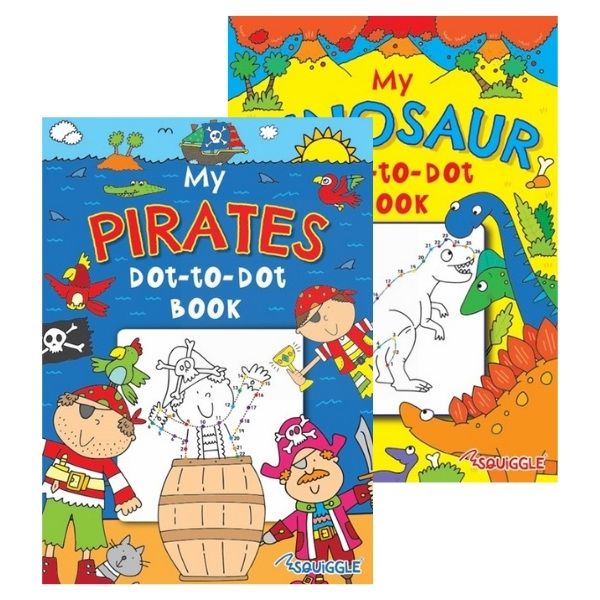 Squiggle My Dinosaur & Pirate Dot-to-Dot Colouring Book - Assorted Designs - 29.5 x 21cm - 0% VAT