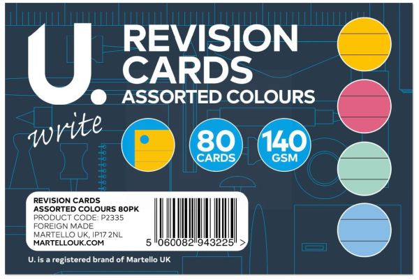 REVISION CARD - ASSORTED COLOURS - PACK OF 60 