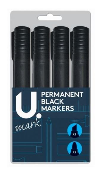 Black Permanent Markers - Pack Of 4