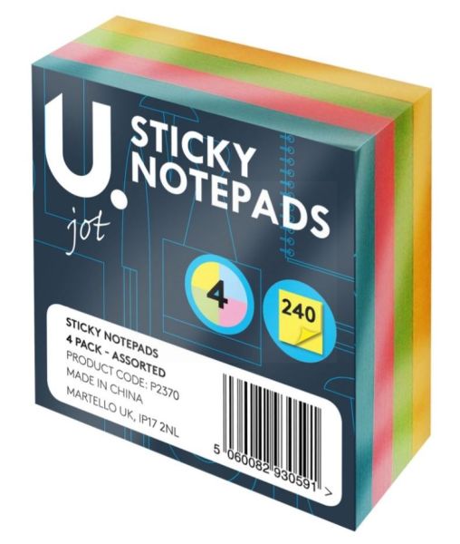 Sticky Notes - Assorted Colours - Pack Of 4