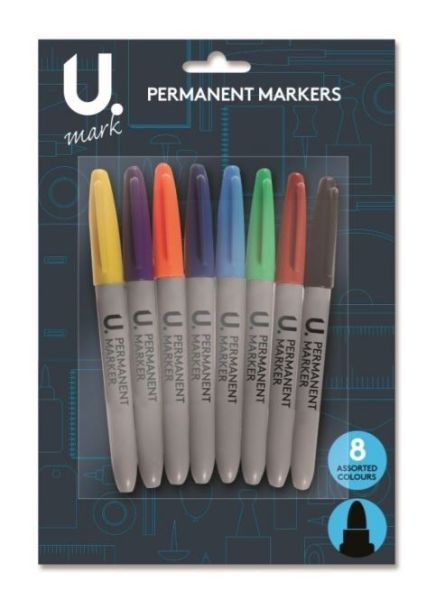 Permanent Markers - Assorted Colours - Pack Of 8