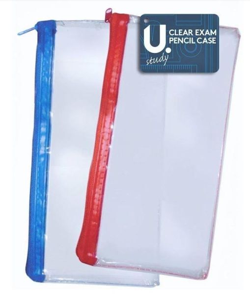 U Study Clear Zipper Exam Pencil Case - 8" - Assorted Colours