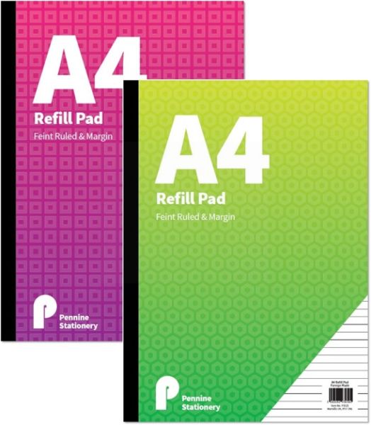 A4 Refill Pad - Feint Ruled And Margin - 2 Assorted Colours And Designs - 80 Sheets   