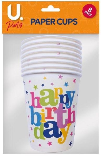 U Party Happy Birthday Paper Cups - Pack of 8