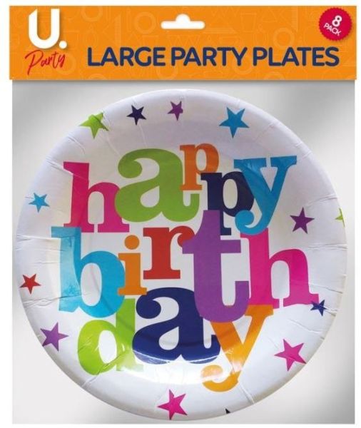 U Party Birthday Plates - Large - 23cm - Pack of 8