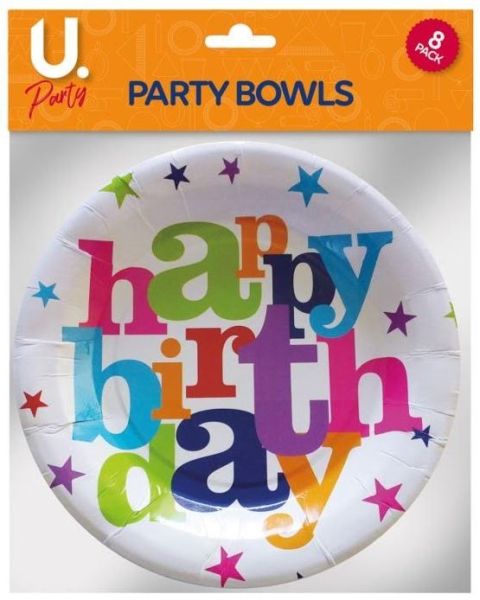 U Party Happy Birthday Party Bowls - Pack of 8