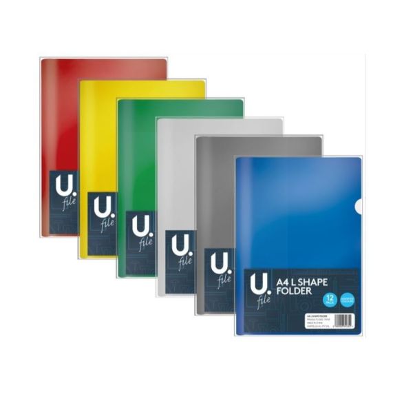 A4 L Shape File Folder - Assorted Colours - Pack Of 12
