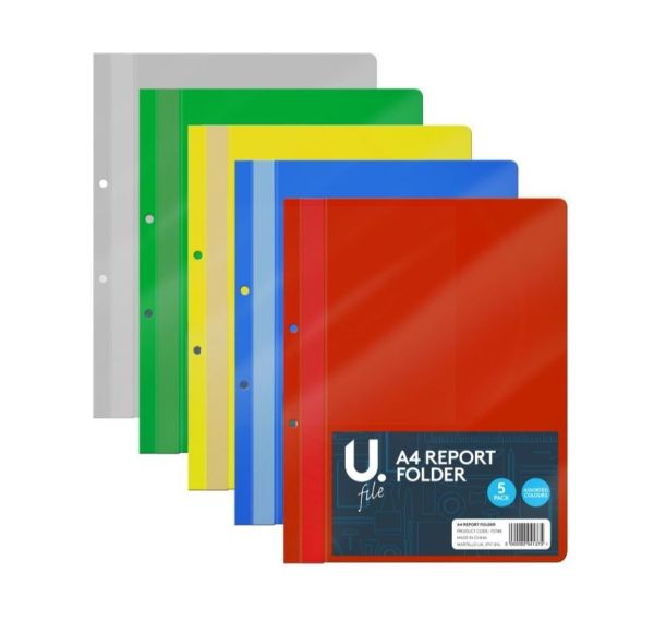 A4 Report Folder File - Assorted Colours - Pack Of 5
