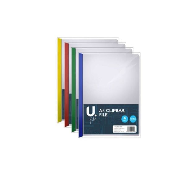 A4 Clipbar Folder File - Assorted Colours - Pack Of 4