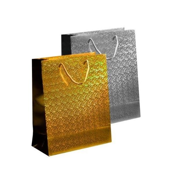 U Party Holographic Gift Bag with Handles - Large - Gold & Silver - 32 x 26cm