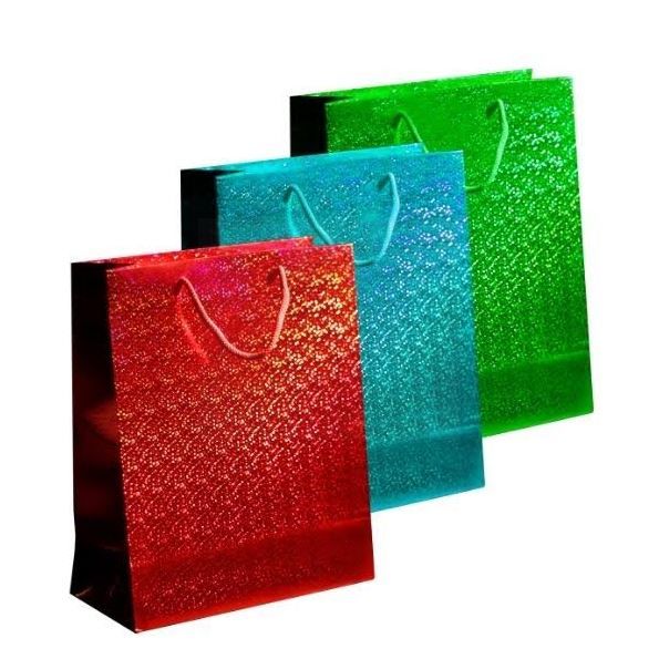 U Party Holographic Gift Bag with Handles - Large - Red/Green/Blue - 32 x 26cm