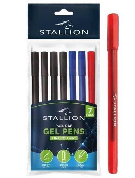 Stallion Pull Cap Gel Pens - Assorted Colours - Pack of 7